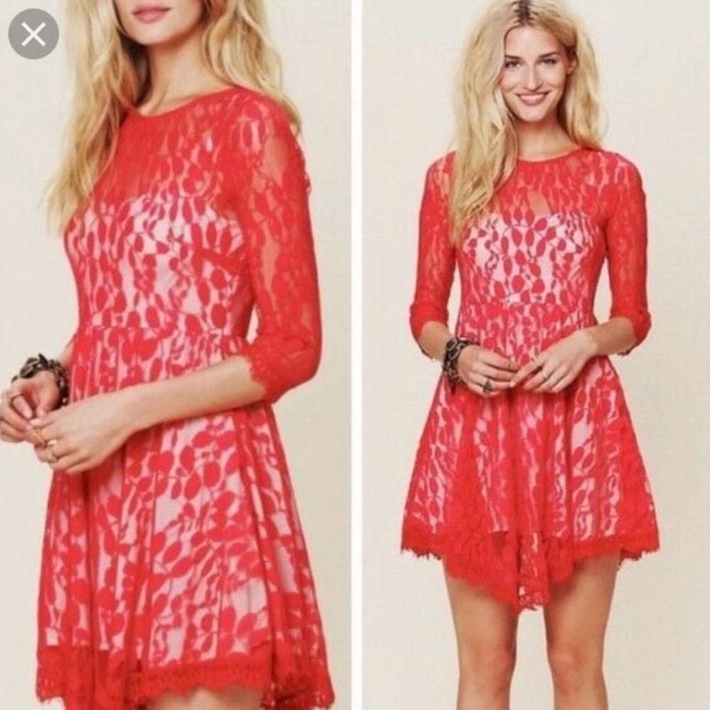 Free People Red Lace Dress 6
